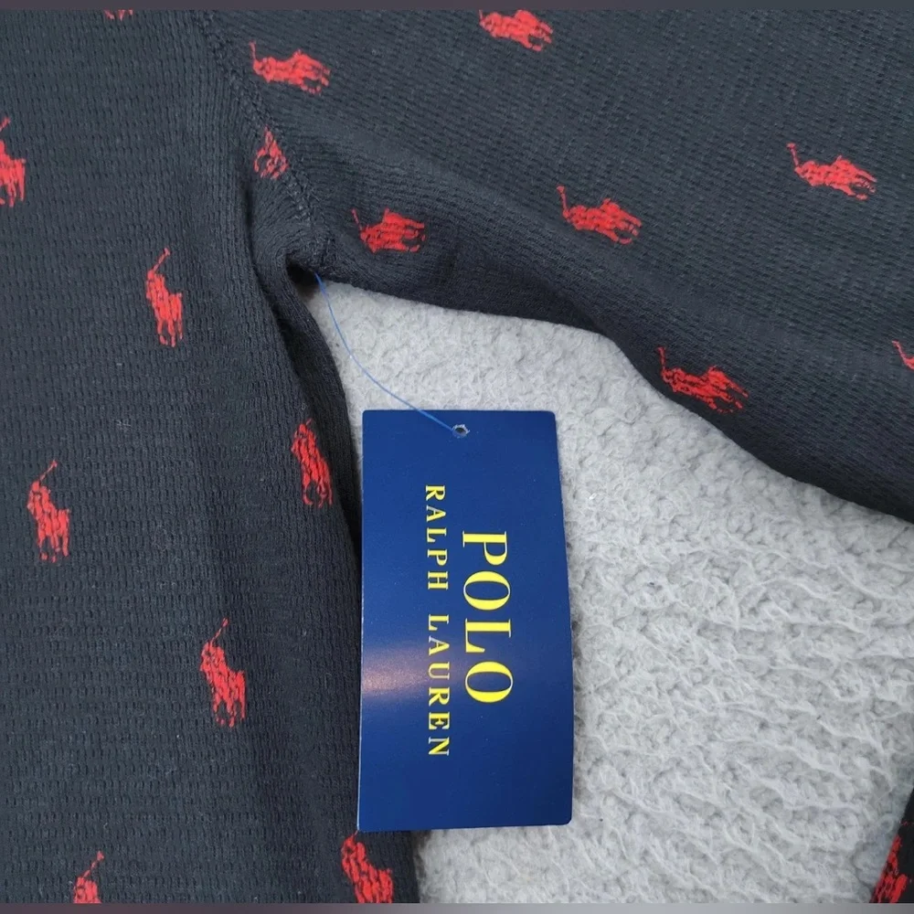 Polo Ralph Lauren Sleep Shirt Men’s Thermal Cotton Top Black Red Pony print M L